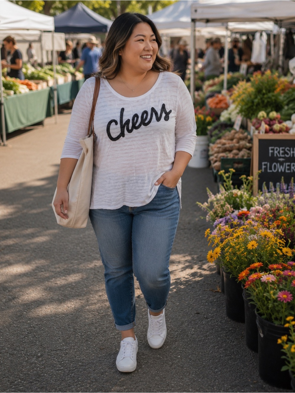 Lane Bryant White Long Sleeve 'cheers' Graphic Top